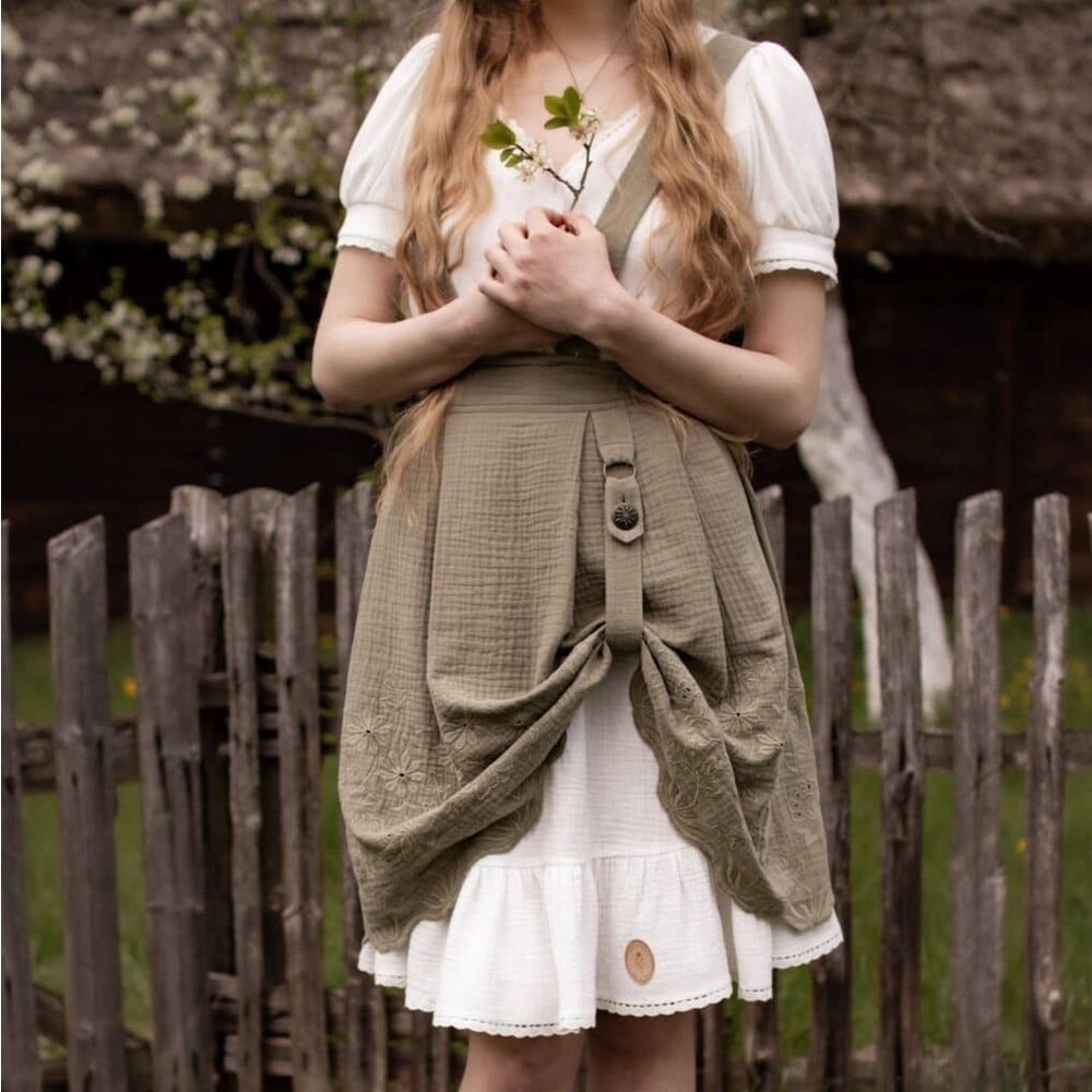 Revintaria Handmade Cotton Skirt with Suspenders